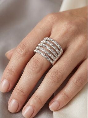 Joe Fresh Silvertone Stretch Crystal Ring